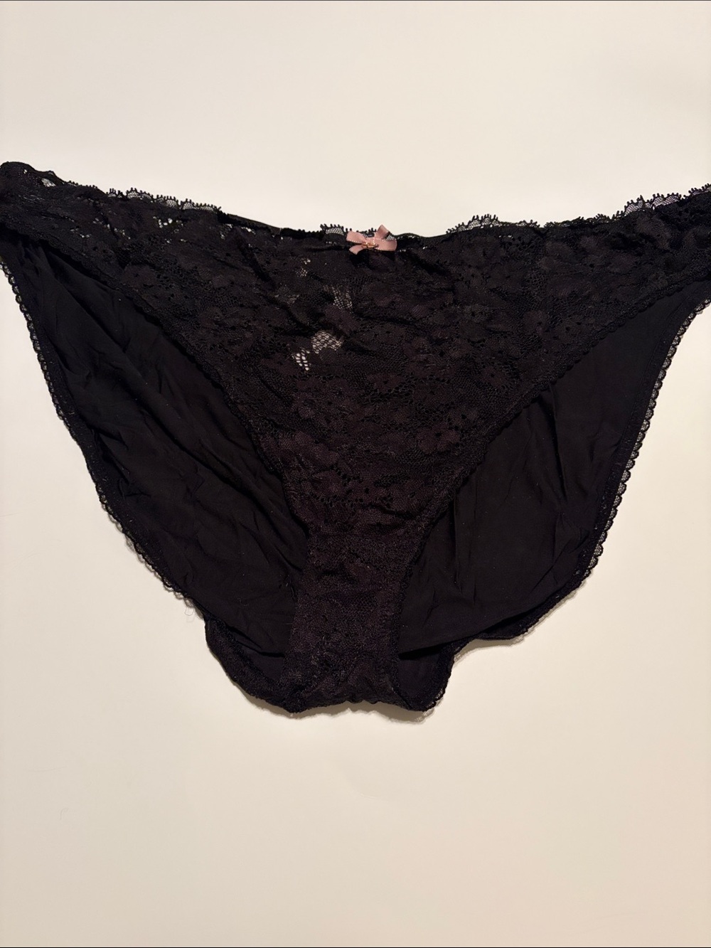 Victoria's Secret Body by Victoria Black Lace Bikini with Tiny Pink Bow - XXL
